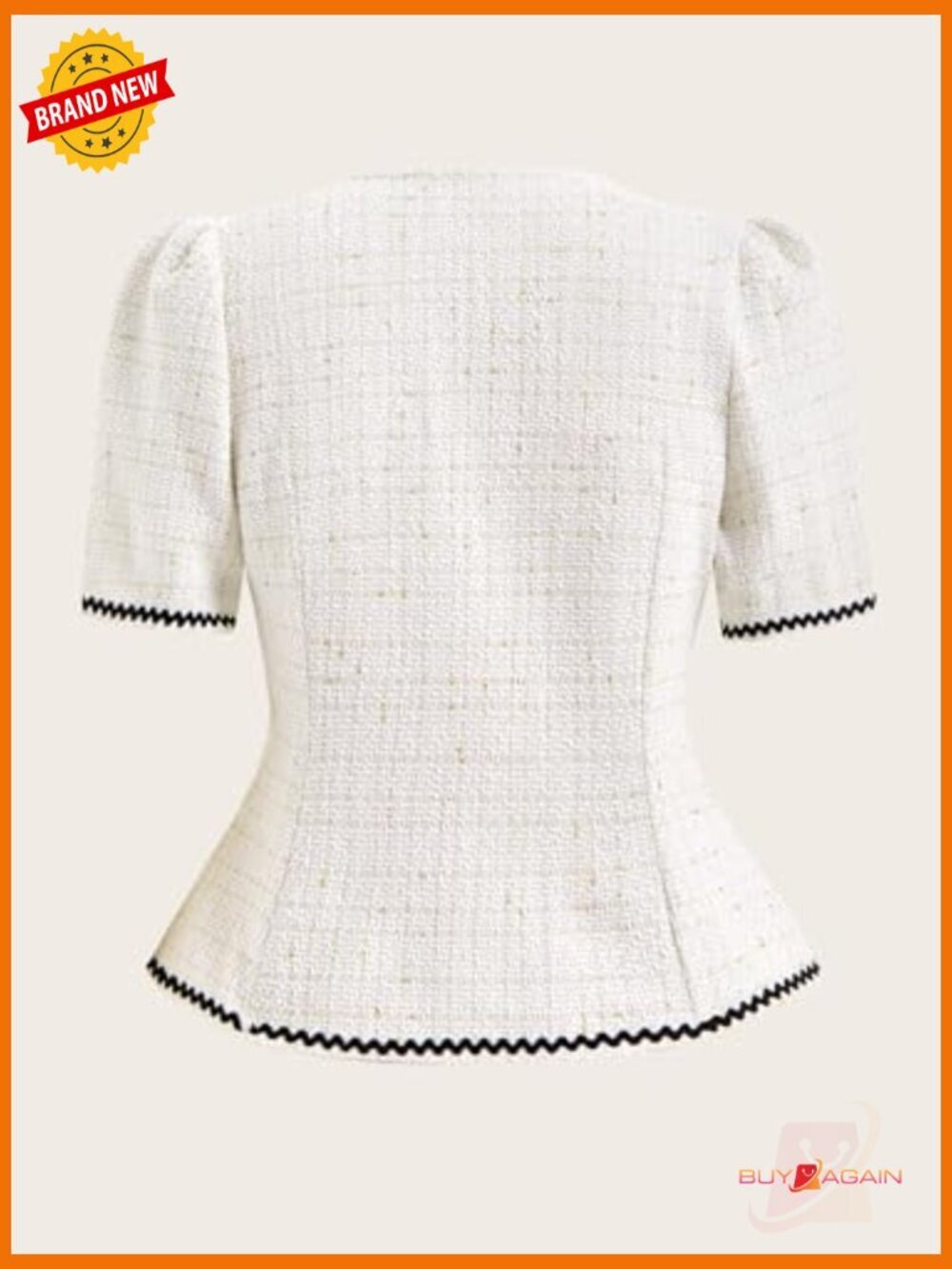 Puff Sleeve Tweed Blouse Elegant Button Down Business Casual Top - Picture 3 of 6